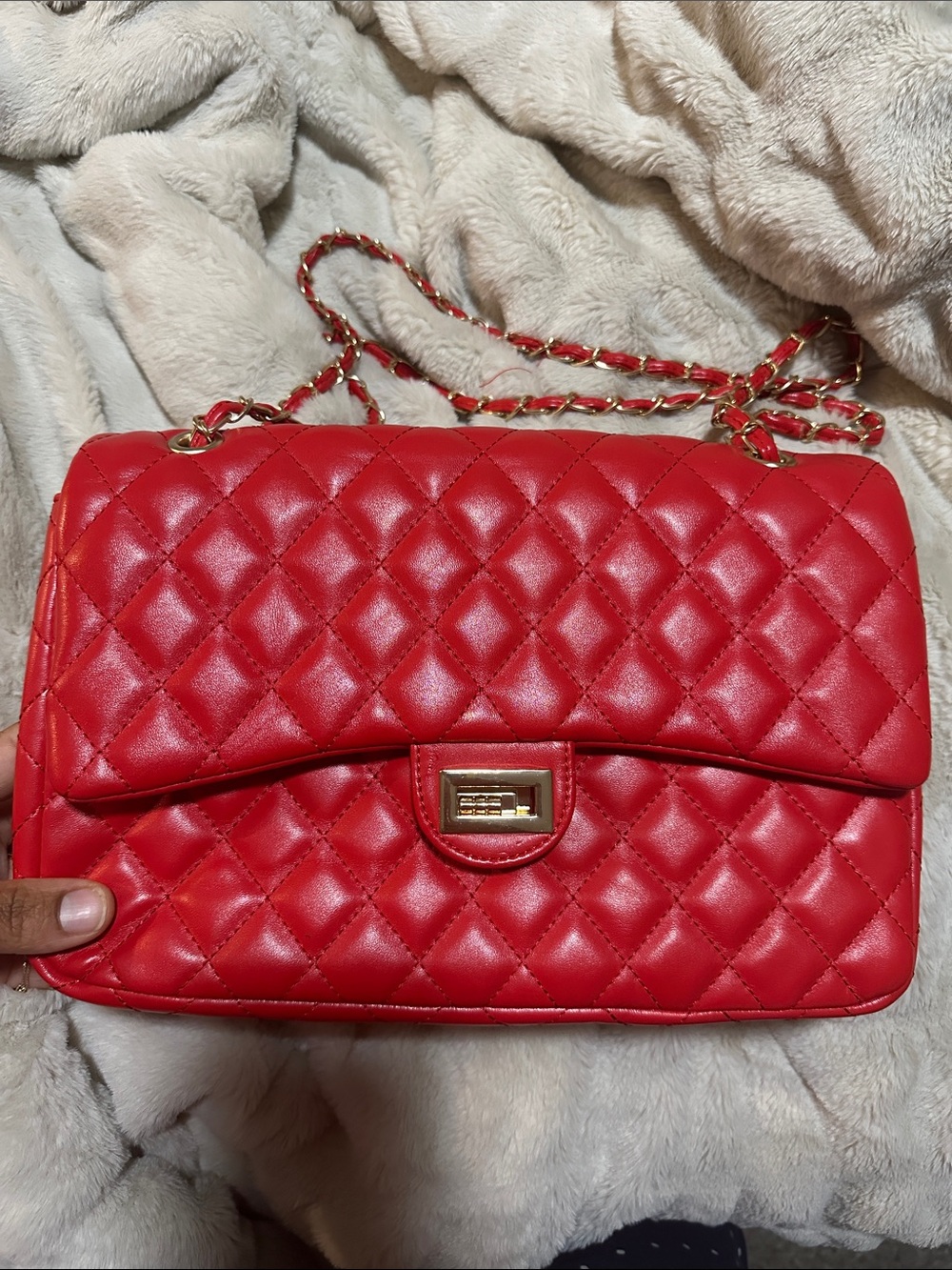 Red Quilted Chain-Handle Shoulder Bag